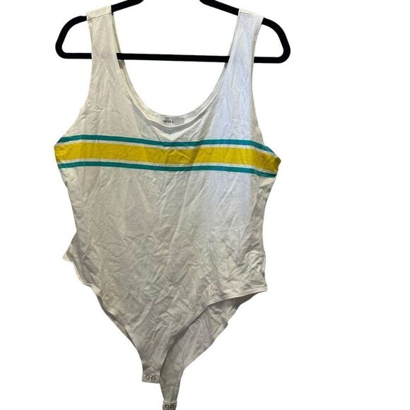Forever 21 set of 2 Striped Scoop Neck Sleeveless Tank Bodysuit White Blue 3X - Picture 2 of 9